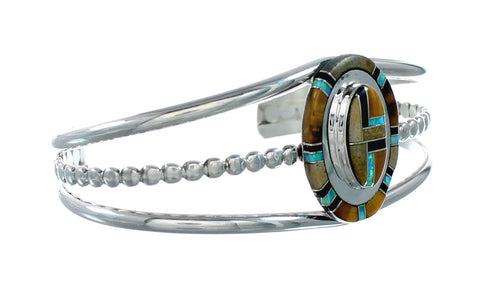 Navajo Sterling Silver And Multicolor Inlay Southwest Cuff Bracelet NX12499
