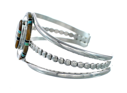 Navajo Sterling Silver And Multicolor Inlay Southwest Cuff Bracelet NX12499