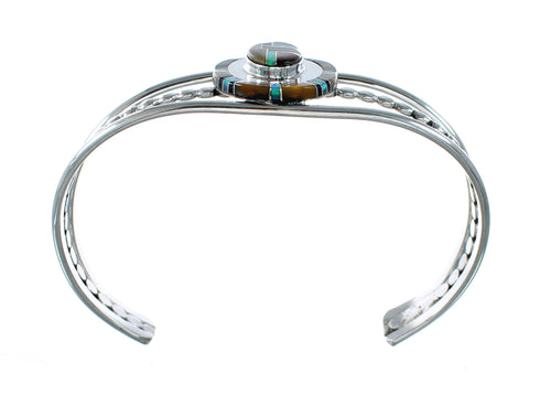 Navajo Sterling Silver And Multicolor Inlay Southwest Cuff Bracelet NX12499