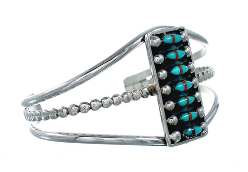 Navajo Turquoise Coral Inlay Multistone Sterling Silver Cuff Bracelet NX12467