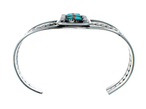 Navajo Turquoise Coral Inlay Multistone Sterling Silver Cuff Bracelet NX12467