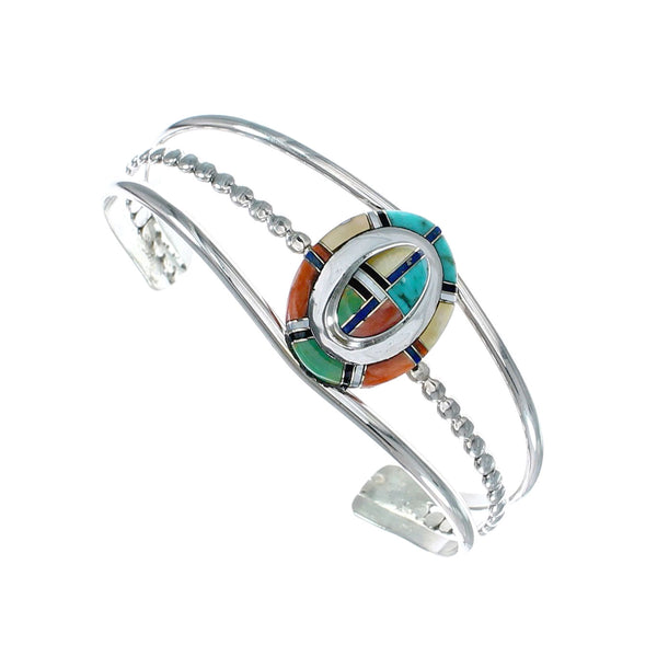 Navajo Multicolor Authentic Sterling Silver Cuff Bracelet NX12509