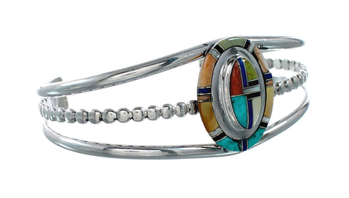 Navajo Multicolor Authentic Sterling Silver Cuff Bracelet NX12509