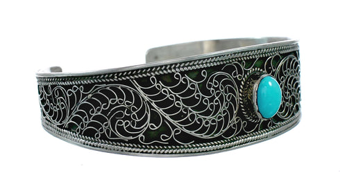 Native American Genuine Sterling Silver Turquoise Cuff Bracelet NX12461