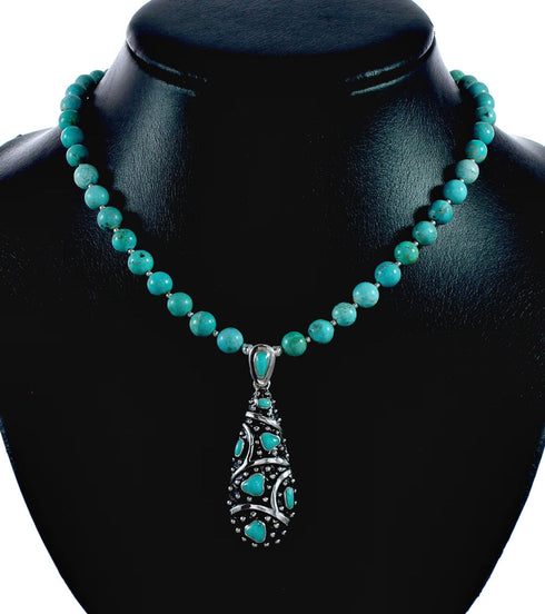 Genuine Navajo Turquoise Sterling Silver Necklace NX12479