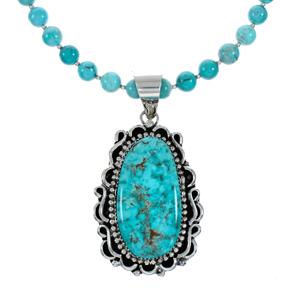 Native American Navajo Kingman Turquoise Sterling Silver Necklace NX12477