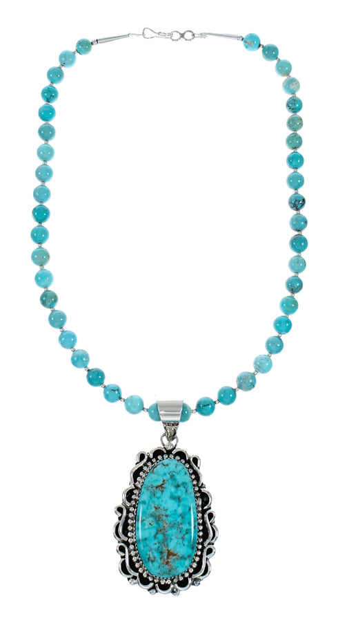 Native American Navajo Kingman Turquoise Sterling Silver Necklace NX12477