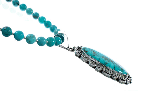 Native American Navajo Kingman Turquoise Sterling Silver Necklace NX12477