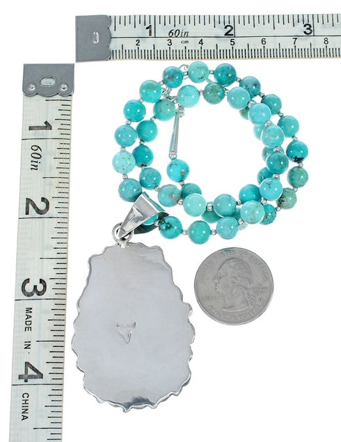 Native American Navajo Kingman Turquoise Sterling Silver Necklace NX12477