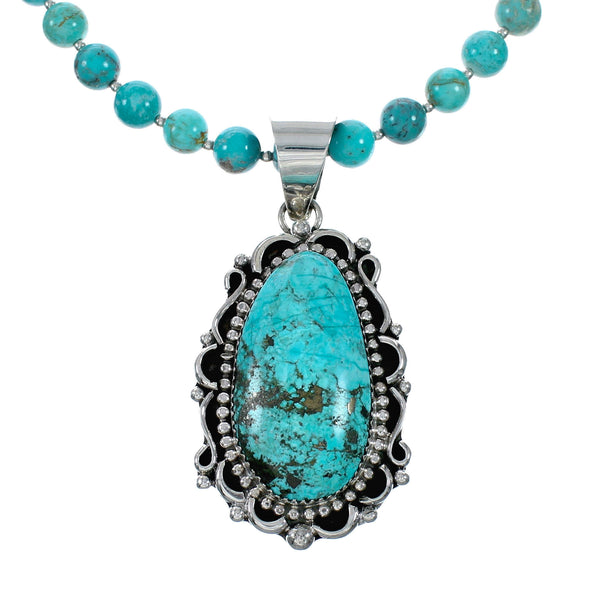 Native American Navajo Kingman Turquoise Sterling Silver Necklace NX12478