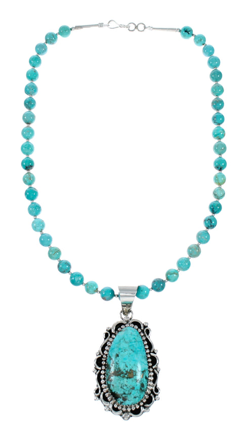 Native American Navajo Kingman Turquoise Sterling Silver Necklace NX12478