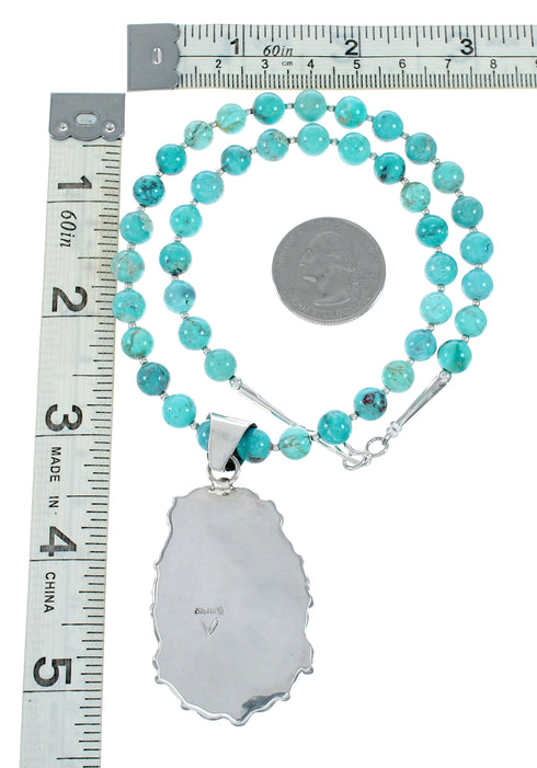 Native American Navajo Kingman Turquoise Sterling Silver Necklace NX12478