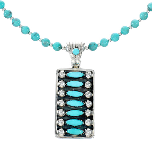 Navajo Turquoise Sterling Silver Pendant Bead Necklace Set NX12489