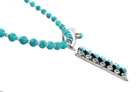 Navajo Turquoise Sterling Silver Pendant Bead Necklace Set NX12489
