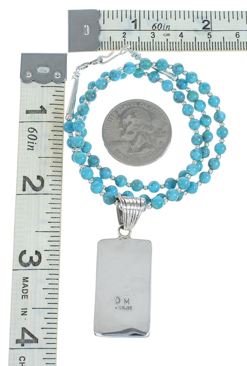 Navajo Turquoise Sterling Silver Pendant Bead Necklace Set NX12489