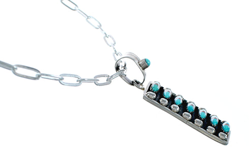 Navajo Turquoise Coral Sterling Silver Inlay Pendant Link Necklace Set NX12495