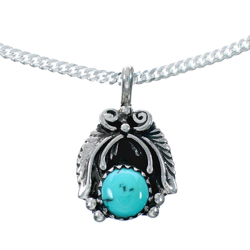 Native American Sterling Silver Turquoise Link Chain Pendant Necklace Set NX12496
