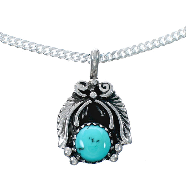 Native American Sterling Silver Turquoise Link Chain Pendant Necklace Set NX12496