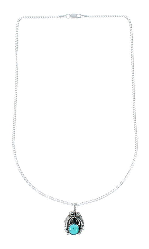 Native American Sterling Silver Turquoise Link Chain Pendant Necklace Set NX12496