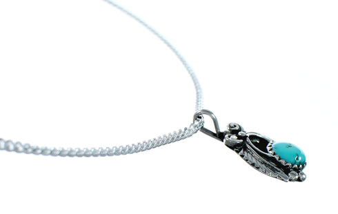 Native American Sterling Silver Turquoise Link Chain Pendant Necklace Set NX12496