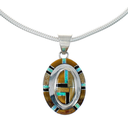 Navajo Sterling Silver Italian Snake Chain Multicolor Sterling Silver Pendant NX12493