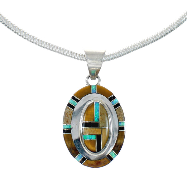 Navajo Sterling Silver Italian Snake Chain Multicolor Sterling Silver Pendant NX12493