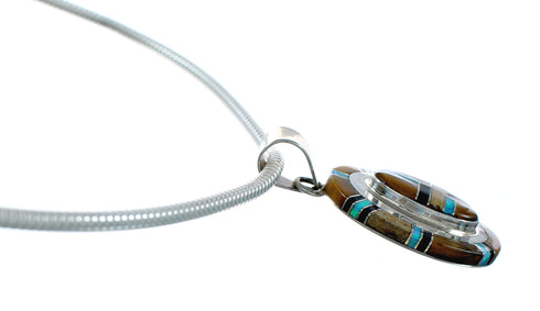 Navajo Sterling Silver Italian Snake Chain Multicolor Sterling Silver Pendant NX12493