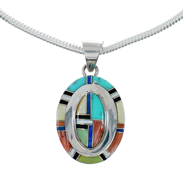 Navajo Sterling Silver Italian Snake Chain Multicolor Sterling Silver Pendant NX12494