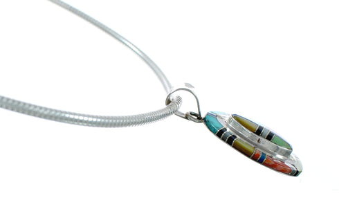 Navajo Sterling Silver Italian Snake Chain Multicolor Sterling Silver Pendant NX12494