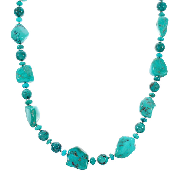 Genuine Kingman Navajo Turquoise Sterling Silver Bead Necklace NX12475