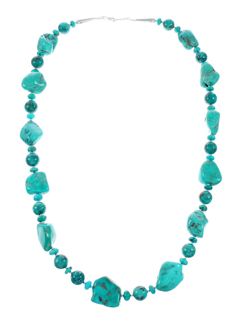 Genuine Kingman Navajo Turquoise Sterling Silver Bead Necklace NX12475