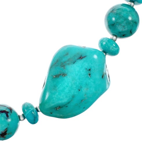 Genuine Kingman Navajo Turquoise Sterling Silver Bead Necklace NX12475