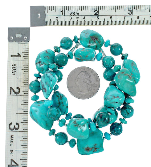 Genuine Kingman Navajo Turquoise Sterling Silver Bead Necklace NX12475