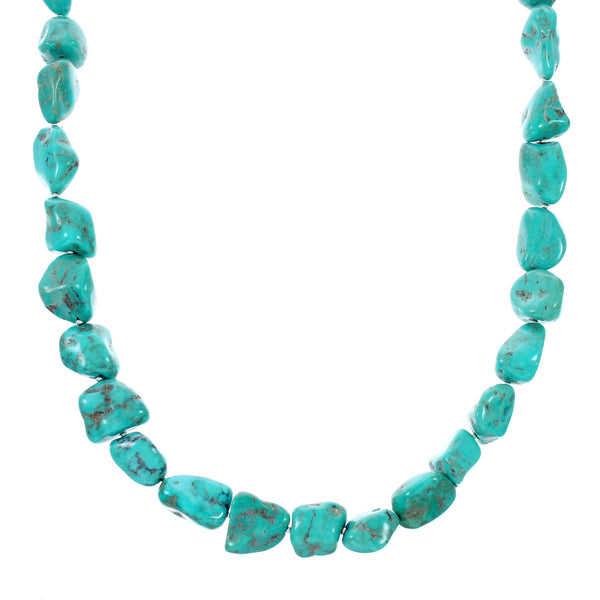 Kingman Navajo Turquoise Sterling Silver Bead Necklace NX12476