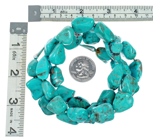 Kingman Navajo Turquoise Sterling Silver Bead Necklace NX12476