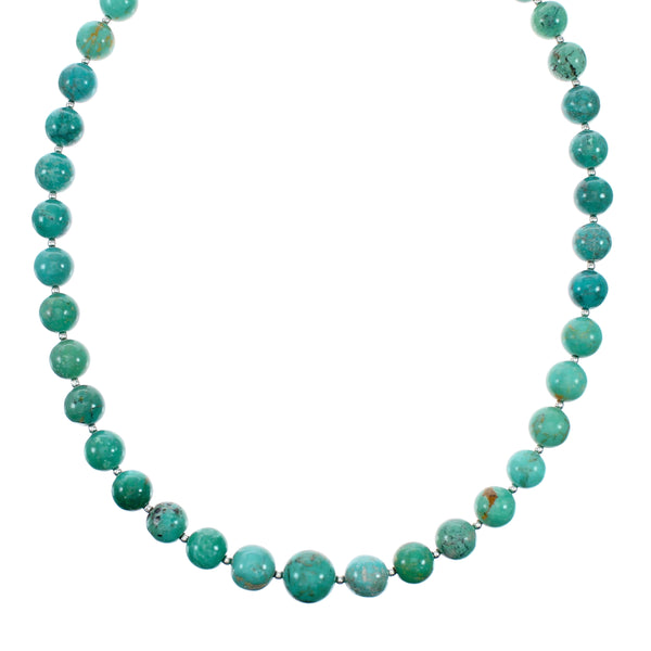 Navajo Turquoise Sterling Silver Bead Native American Necklace NX12480