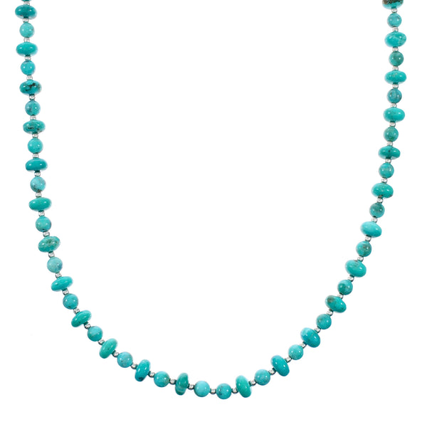 Navajo Turquoise Sterling Silver Bead Necklace NX12481