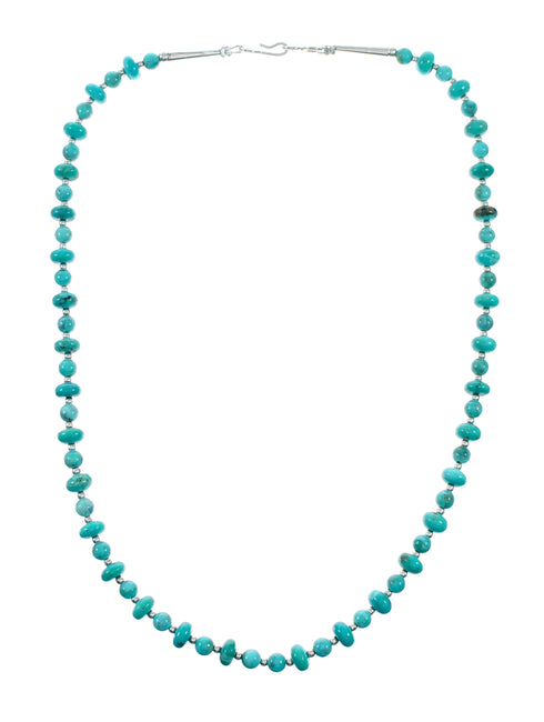 Navajo Turquoise Sterling Silver Bead Necklace NX12481