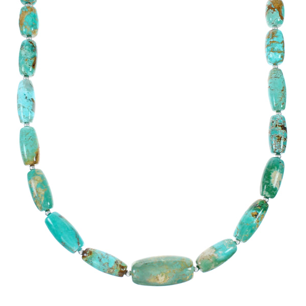 Genuine Navajo Carico Lake Turquoise Sterling Silver Bead Necklace NX12473