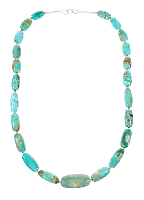 Genuine Navajo Carico Lake Turquoise Sterling Silver Bead Necklace NX12473