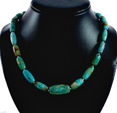 Genuine Navajo Carico Lake Turquoise Sterling Silver Bead Necklace NX12473