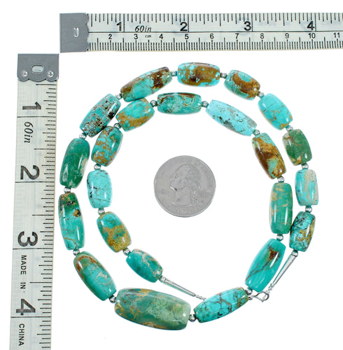 Genuine Navajo Carico Lake Turquoise Sterling Silver Bead Necklace NX12473