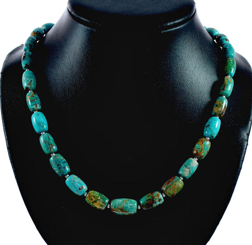 Genuine Native American Navajo Carico Lake Turquoise Sterling Silver Bead Necklace NX12474