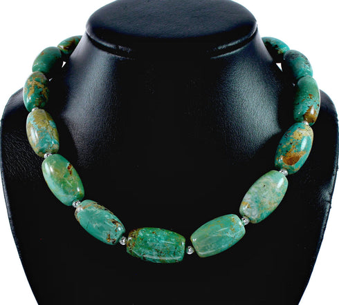 Navajo Carico Lake Turquoise Sterling Silver Bead Necklace NX12472
