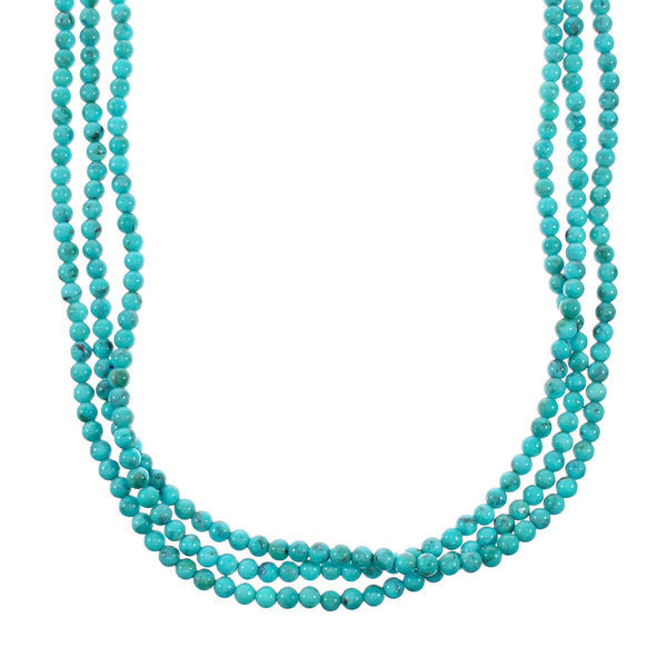 Navajo 3-Strand Sterling Silver Turquoise Bead Necklace NX12482