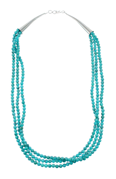 Navajo 3-Strand Sterling Silver Turquoise Bead Necklace NX12482