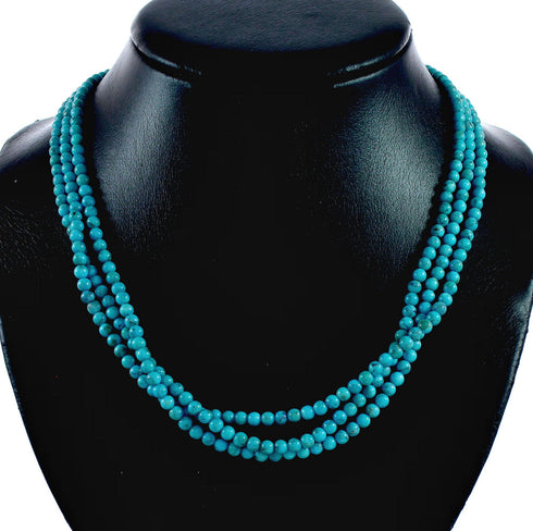 Navajo 3-Strand Sterling Silver Turquoise Bead Necklace NX12482