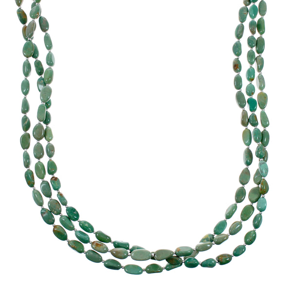 Genuine Navajo 3-Strand Turquoise Sterling Silver Bead Necklace NX12483