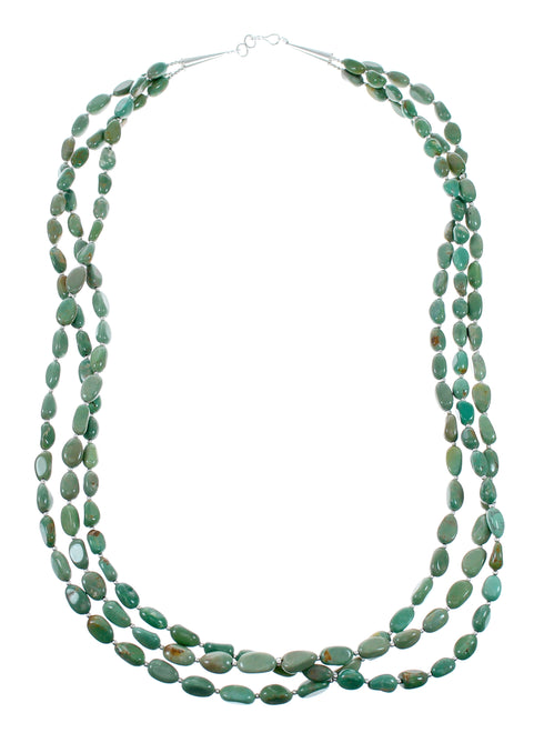 Genuine Navajo 3-Strand Turquoise Sterling Silver Bead Necklace NX12483