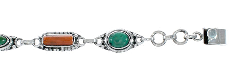 Turquoise Coral Navajo Sterling Silver Link Bracelet NX12507